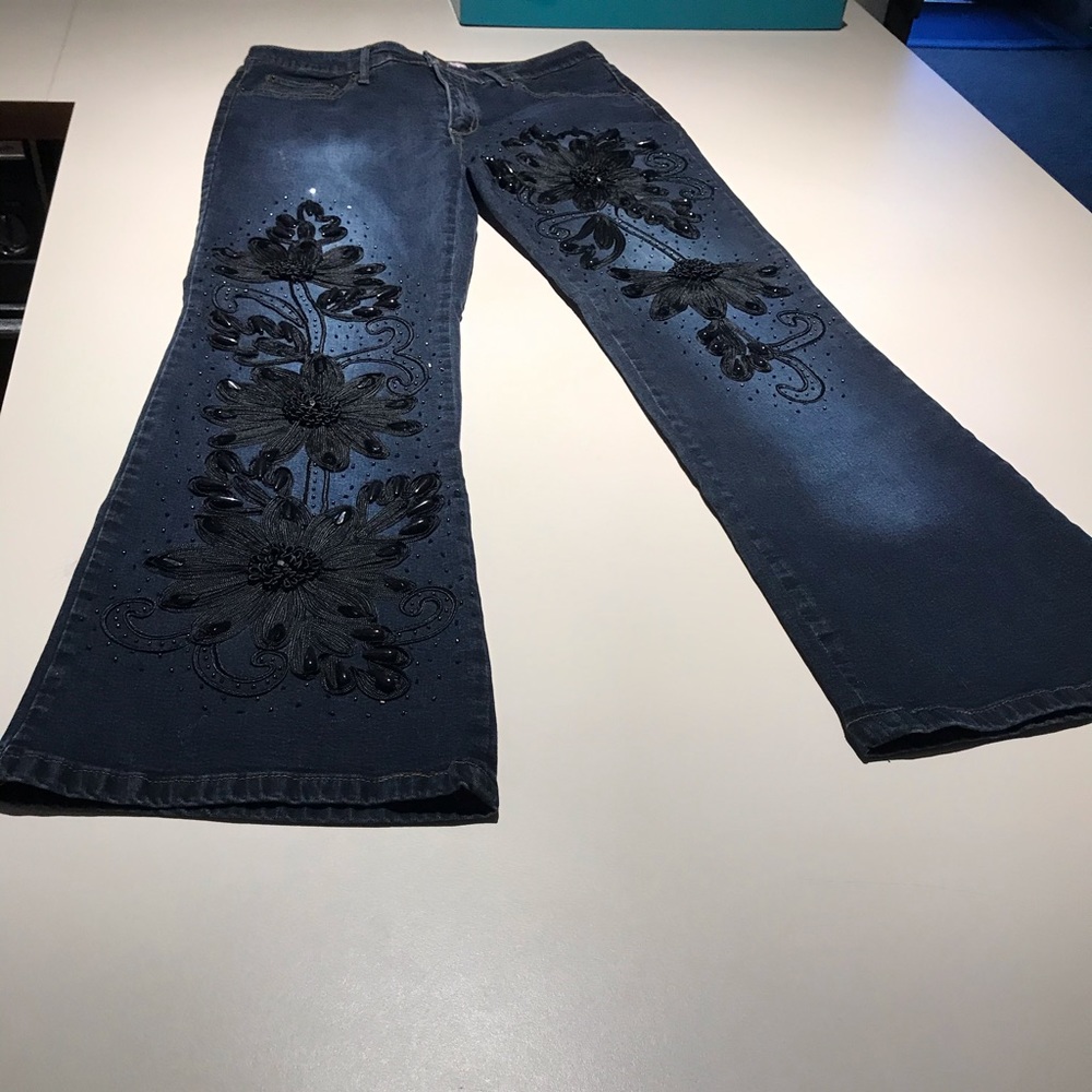 Ladies highly embossed bell bottoms.